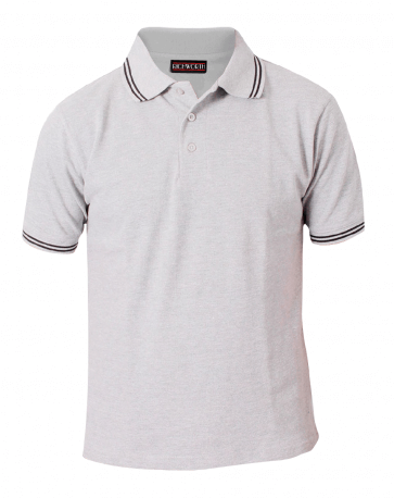 Grey melange collared shirt with black tipping on collar & cuff