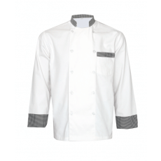 White Chef Coat with Checked Collar & Cuff