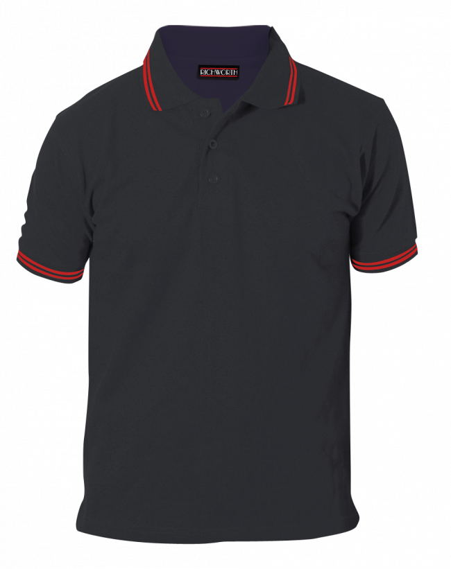 black t shirt with red collar